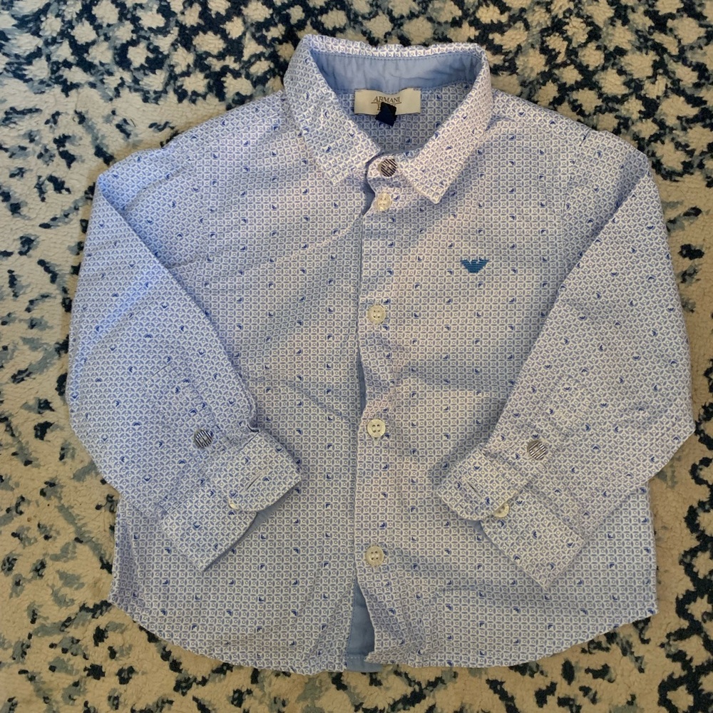 Baby Armani blue button down dress shirt. Size 12 mo.